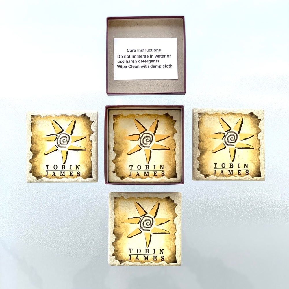 Tobin James Cellars Ceramic and Cork Square Coasters ~ Set of 4